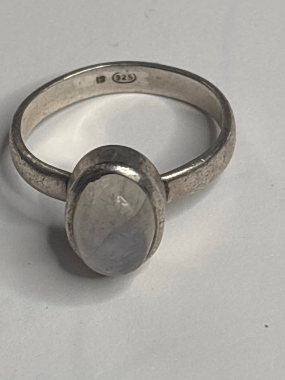 Vintage Moonstone Sterling Silver Ring, Marked I.S. 925, Size 8.75